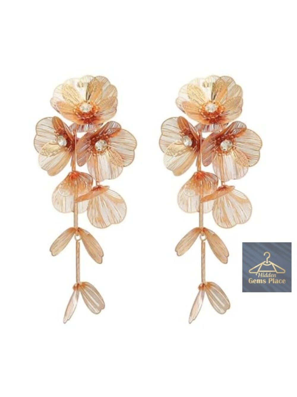 Gold Flower Drop Dangle Earrings for Women Elegant Wedding Party Jewelry